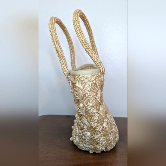 VTG Raffia Beaded Purse Eclectic Grandma Coastal Countryside Fairy Garden Girl - Picture 6 of 9